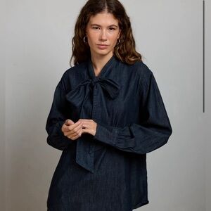 American Eagle AE77 Premium Denim Bow Blouse NWOT